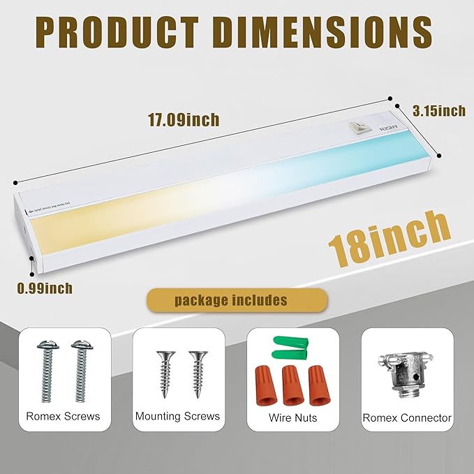 Ansen Hardwired Under Cabinet Lighting, 18inch 15W LED Light - Image 7