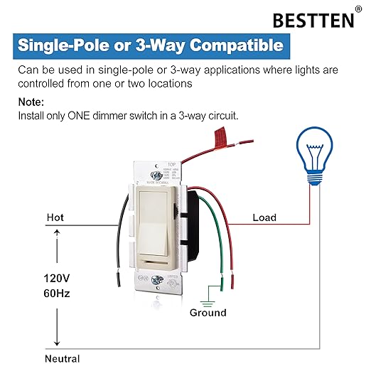 BESTTEN 6 Pack Dimmer Wall Light Switch, Compatible - Image 6