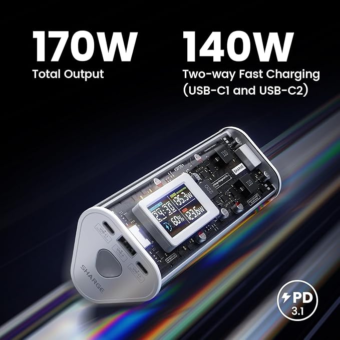 SHARGEEK 170 Power Bank, 170W Total 24, 000mAh High Capacity Portable Charger - Image 2