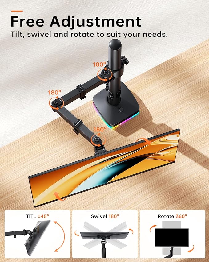RGB Single Monitor Stand, Monitor Arm - Image 4