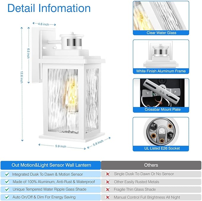 VIANIS 2 Pack Motion Sensor Outdoor Wall Lantern, Anti-Rust Waterproof Exterior - Image 8