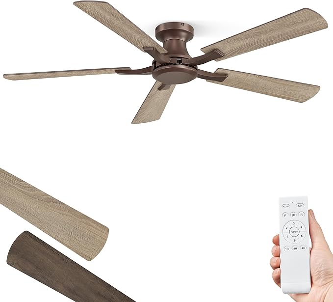 ZMISHIBO 52 Inch Ceiling Fan No Light, Flush Mount Low Profile, Farmhouse Brown by ZMISHIBO