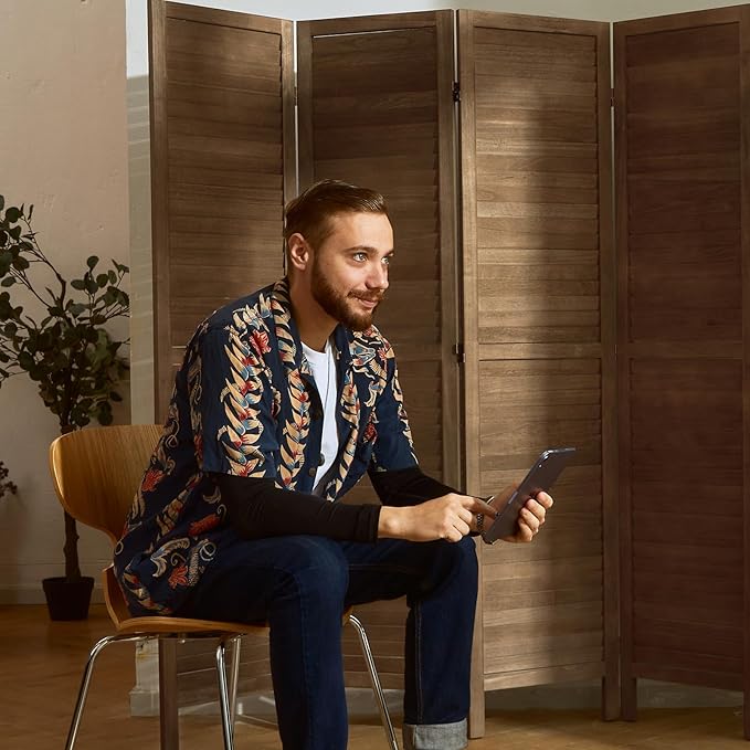 Room Dividers and Folding Privacy Screens, Wood Louvered Separators Divider Wall - Image 7