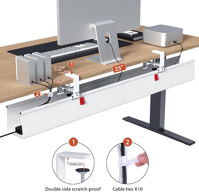 Univivi No Drill Under Desk Cable Management Tray, Clamp/Screw Mount Desk Cable - Image 3