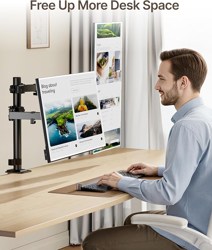 monTEK Dual Monitor Stand for 17"–32” Computer, Adjustable Height Stable - Image 8