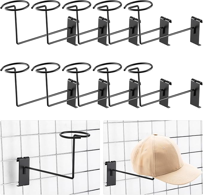 Blulu 12 Pcs Hat Displayer for Gridwall, Metal Hat Helmet Rack Retail Store by Blulu