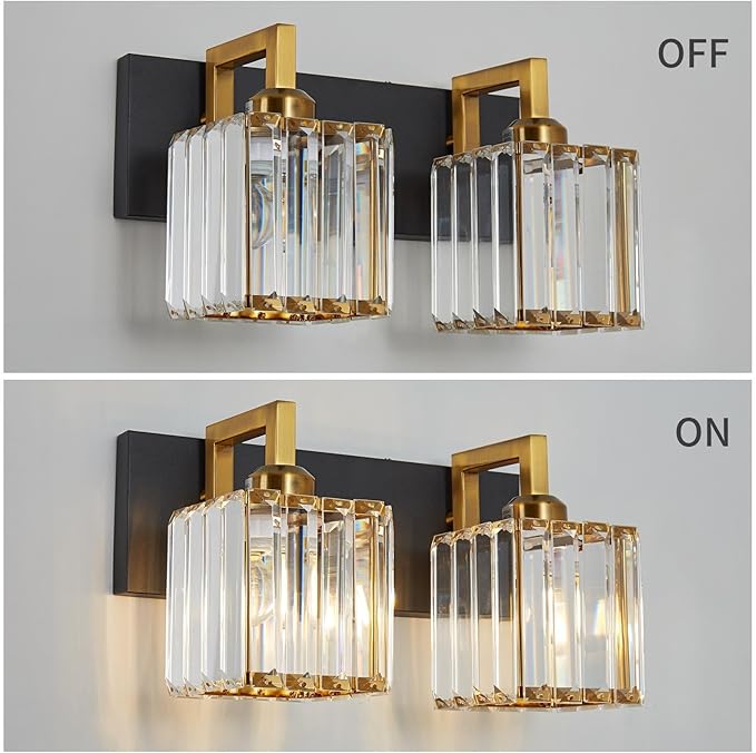 FDPBY Modern Bathroom Vanity Light 2-Lights Black Gold Crystal Wall Lamp - Image 4