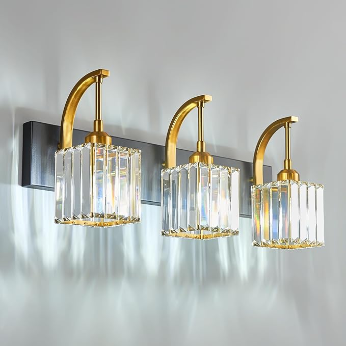 FDPBY Crystal Vanity Lights 3-Light Black Gold Bathroom Vanity Lights Modern by FDPBY