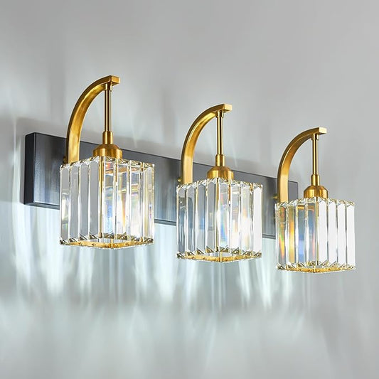 FDPBY Crystal Vanity Lights 3-Light Black Gold Bathroom Vanity Lights Modern by FDPBY