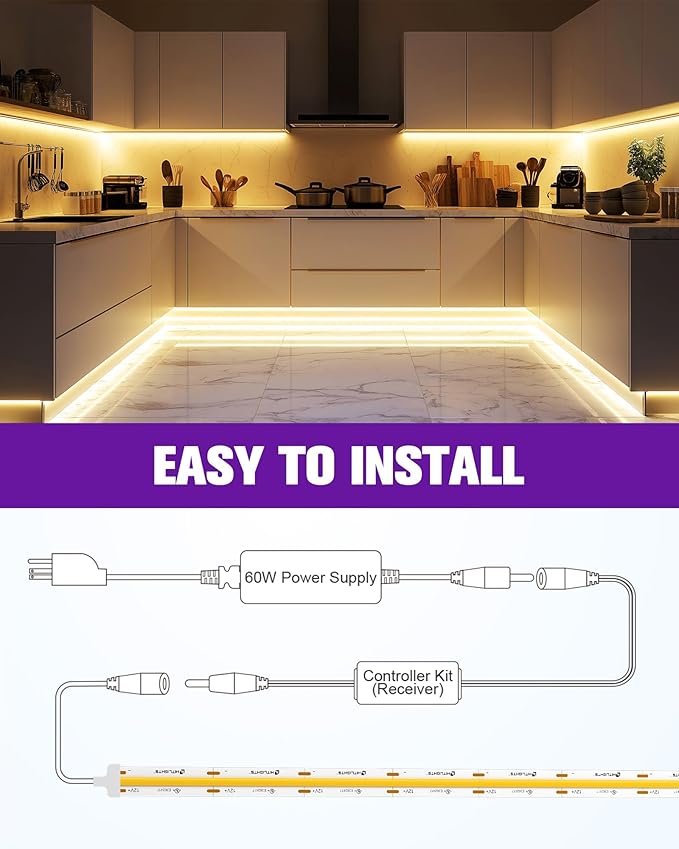 HitLights COB LED Strip Lights Kit Warm White 3000K, Dimmable Tape Light - Image 6