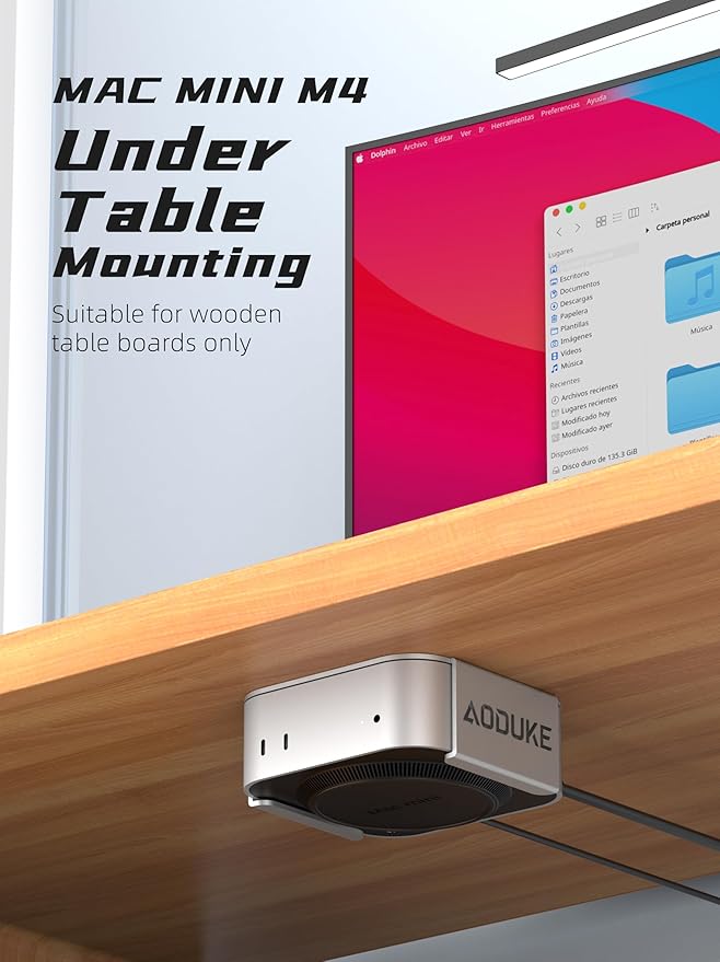 AODUKE Aluminum Alloy Mac mini M4 Under Table Bracket, 2024 Mac mini M4 Pro - Image 4