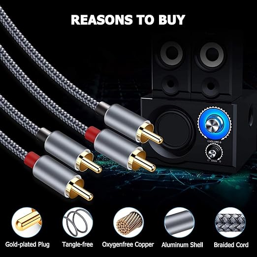 Goalfish RCA Cable, 10FT RCA Male to Male Audio Stereo Subwoofer Cable - Image 4