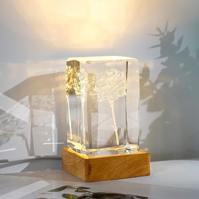 ZEERSHEE Pack 2 Wooden LED Light Display Base 2.3in Crystal Glass Light Base - Image 7