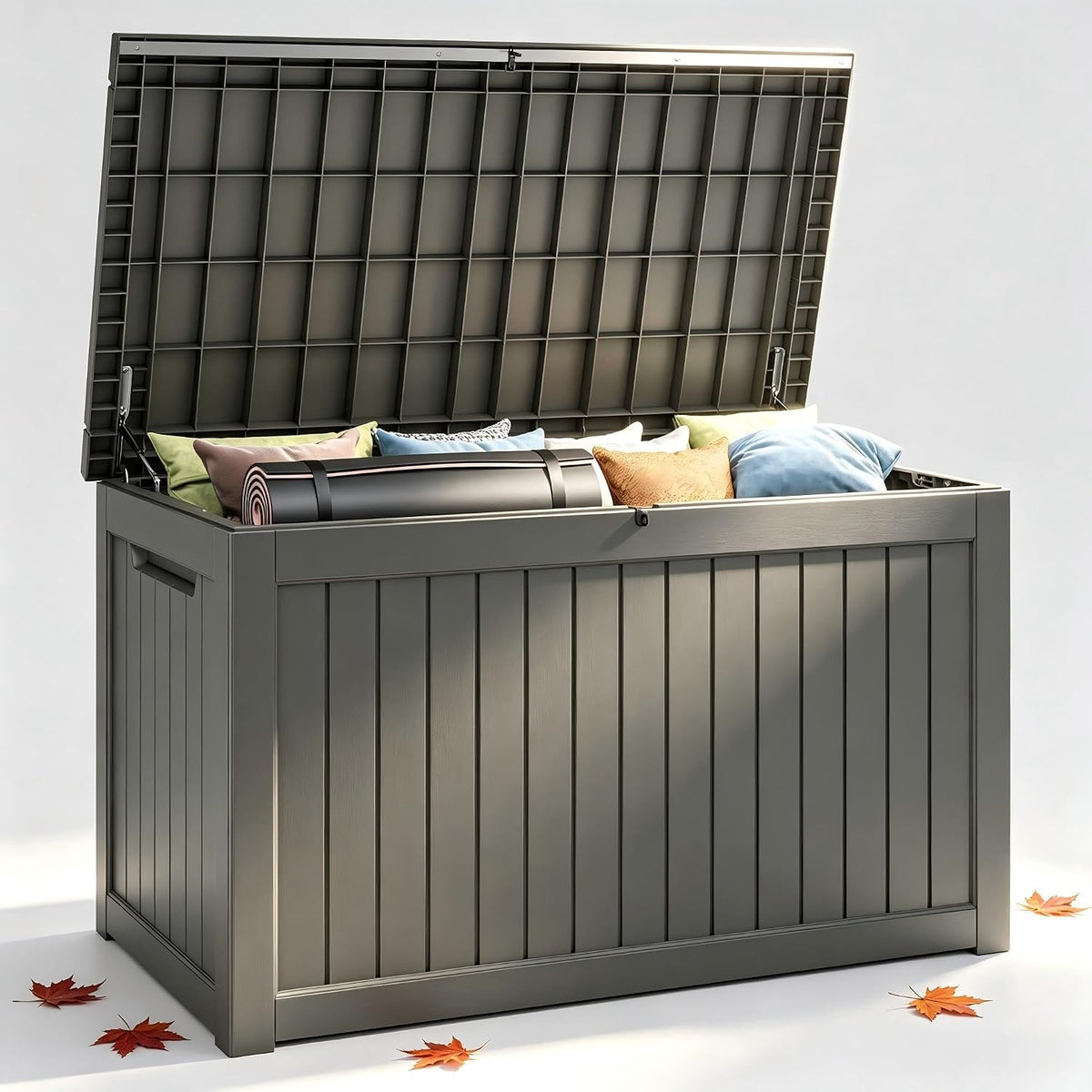waterproof outdoor storage box, resin patio organizer,300 gal,grey, main product view
