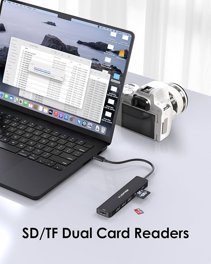 LENTION USB C Hub with 100W Charging, 4K@60Hz HDMI, Dual Card Reader, USB 3.0 & - Image 3