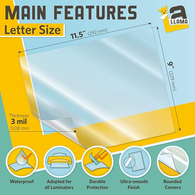 Thermal Laminating Pouches, 9 x 11.5 Inches, 3 Mil Thick, 30 Pack of Glossy - Image 2