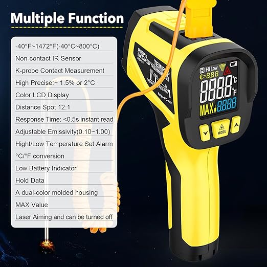Infrared Thermometer Temperature Gun, TEMIRUP Non-Contact Digital IR Laser Temp - Image 2