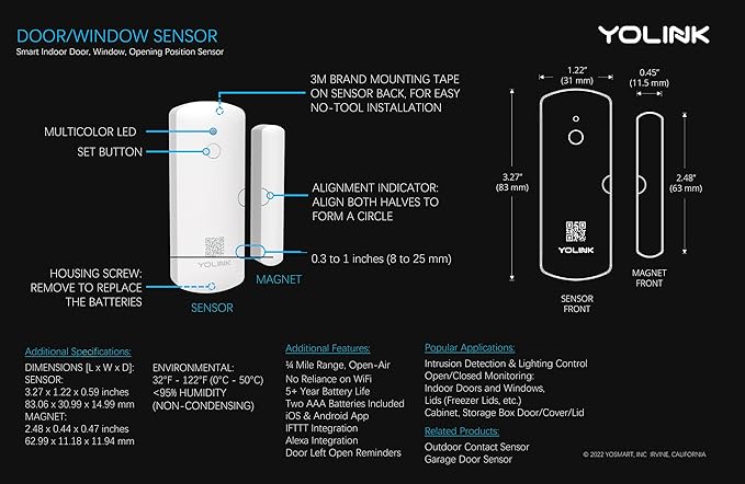 YoLink LoRa Smart Door & Window Sensor 3-Pack: Door Left-Open Reminders - Image 2