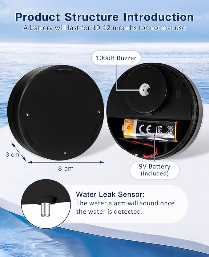 Geevon 2 Pack Water Leak Detectors, 100dB Water Sensor Alarms Flood Detector - Image 4