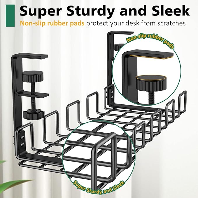 REFLYING Under Desk Cable Management Tray, L 15.7'' W 6.3'' No Drill Steel Desk - Image 5