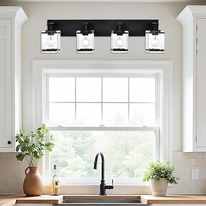 WINSHEN 4-Light Bathroom Vanity Light Fixture, Modern Black Wall Lighting Over - Image 3