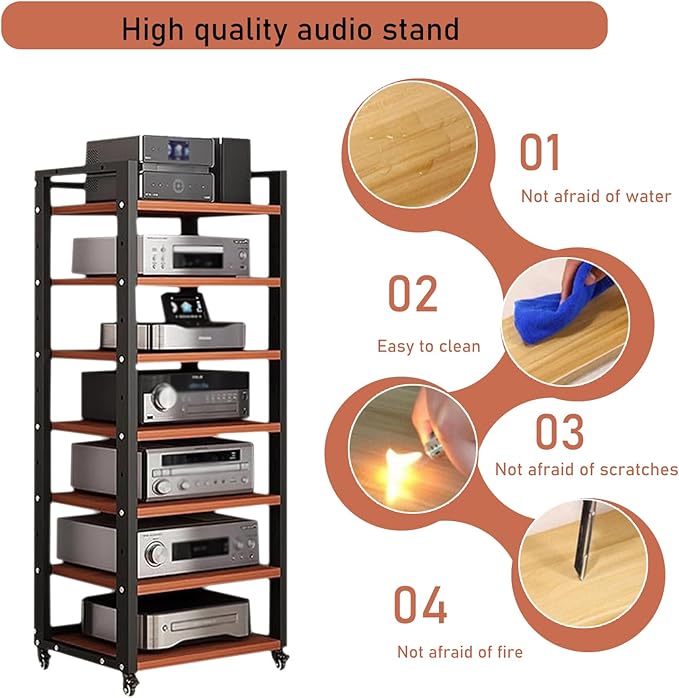Dernoing 7 Tier Audio Rack Tower, CD Record Player Stereo Receiver AV Equipment - Image 5
