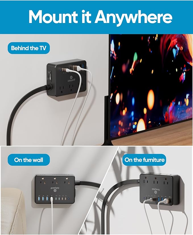 Kakyanill 100W Power Strip, 6 AC Outlets 8 USB Ports - Image 6