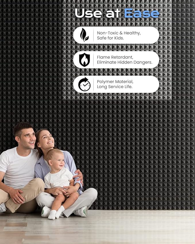 Sonicism Soundproof Wall Panels Self-Adhesive 36 Pack Pyramid 2" X 12" X 12" - Image 6