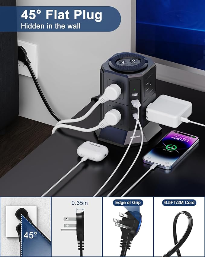 Surge Protector Power Strip Tower - Image 3