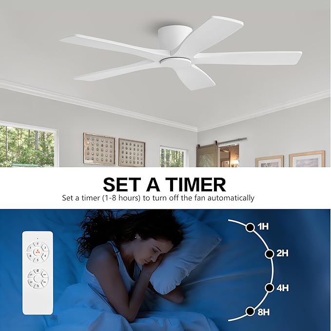WINGBO 48" Flush Mount DC Ceiling Fans Without Lights, 5 Carved Solid Wood - Image 8