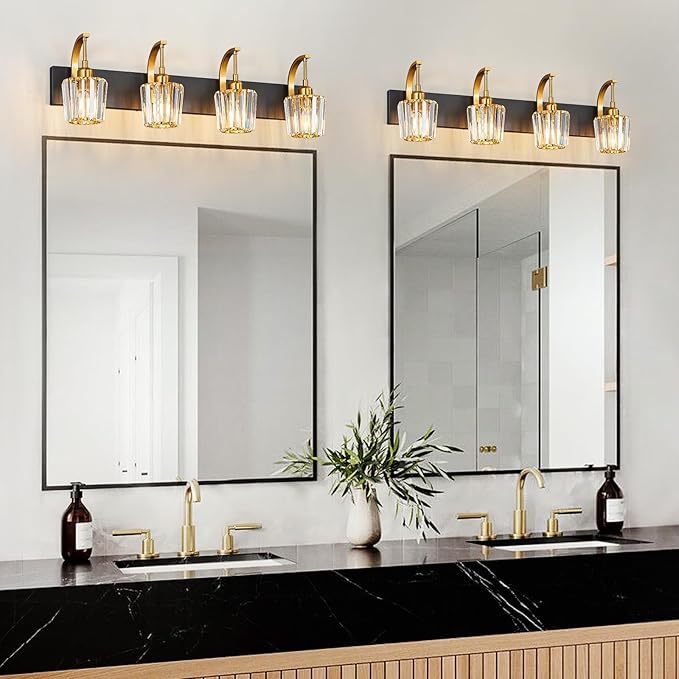 FDPBY Modern Bathroom Vanity Light, 4-Light Black Gold Wall Sconce - Image 6
