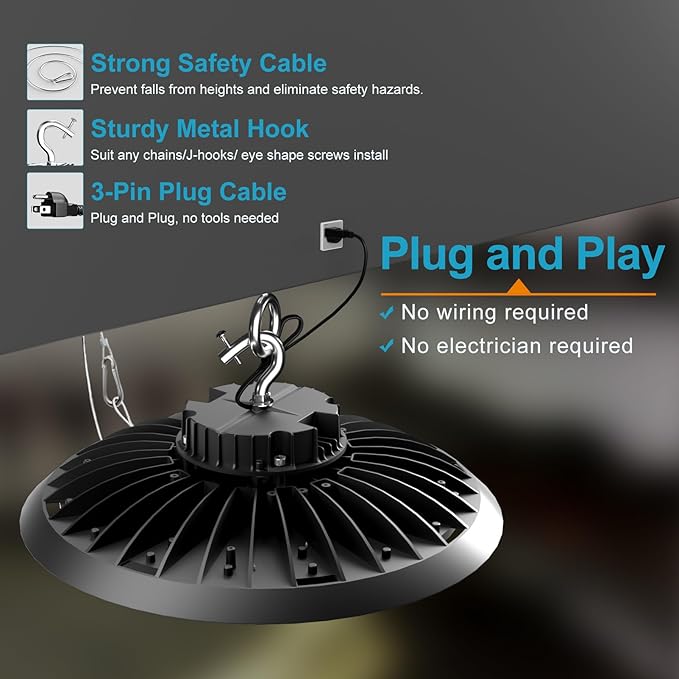 ACOHOOK 420W LED High Bay Light 5000K Daylight UFO Commercial Bay Light - Image 7
