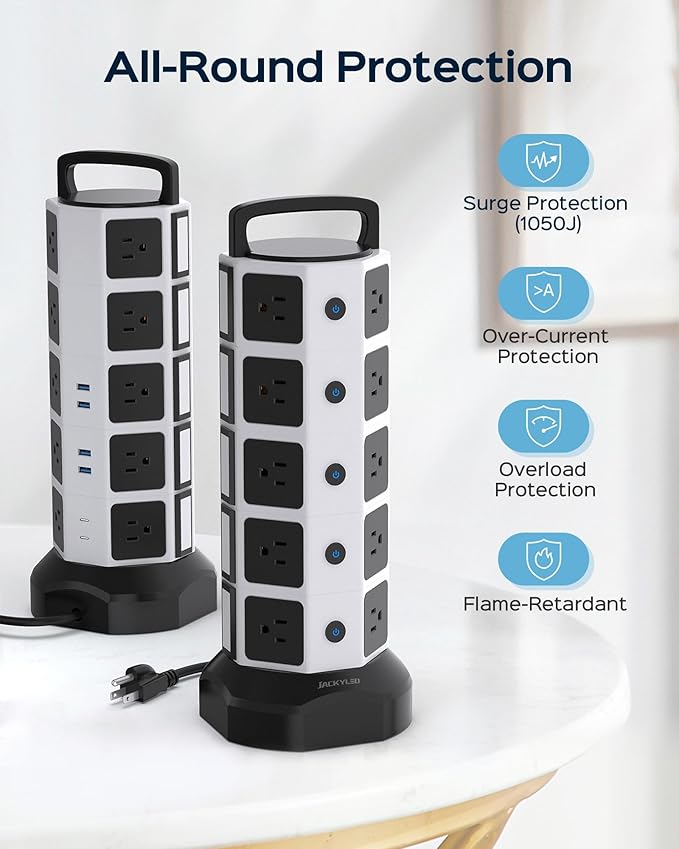 Power Strip Tower Surge Protector, 20 Outlets 6 USB Charging Station, Extension - Image 8
