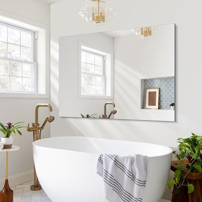 CILIBER Frameless Mirror, 30x40 Inch Rectangle Bathroom Mirrors - Image 7