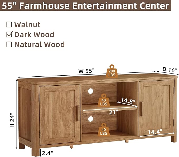 Joaxswe Farmhouse 55" Entertainment Center, Dark Wood Tv Stand - Image 2