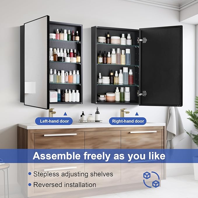 Medicine Cabinet with Mirror, 20x30 Inch Rectangle Wall Mounted Bathroom Vanity - Image 6