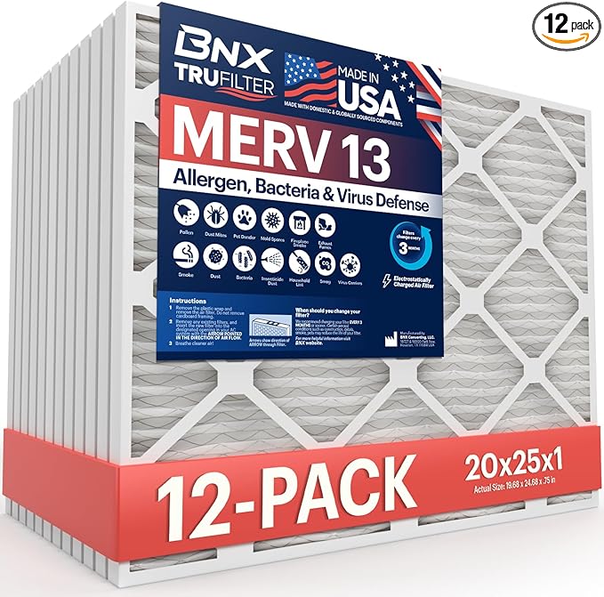 BNX TruFilter 20x25x1 MERV 13 AC Furnace Air Filter by BNX