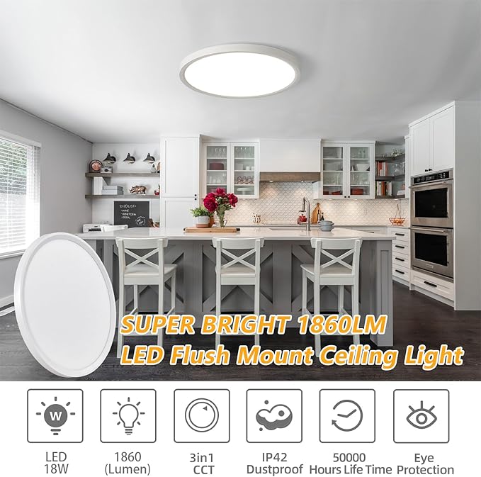 RLEDPZTX Led Flush Mount Ceiling Light, 9 Inch 18w 1860lm, 3000k/4000k/6000k - Image 6