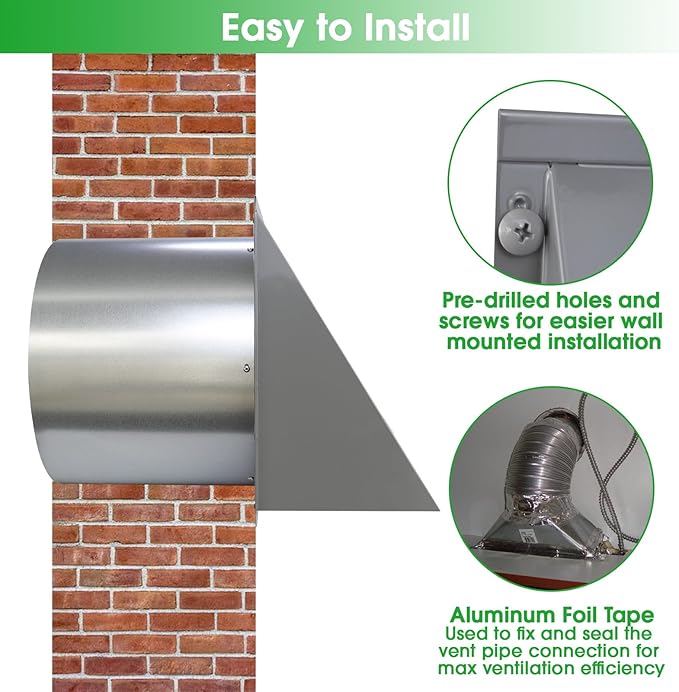 10 Inch Hooded Wall Vent with Screen and Damper, Outdoor Wall Exhaust Vent - Image 6