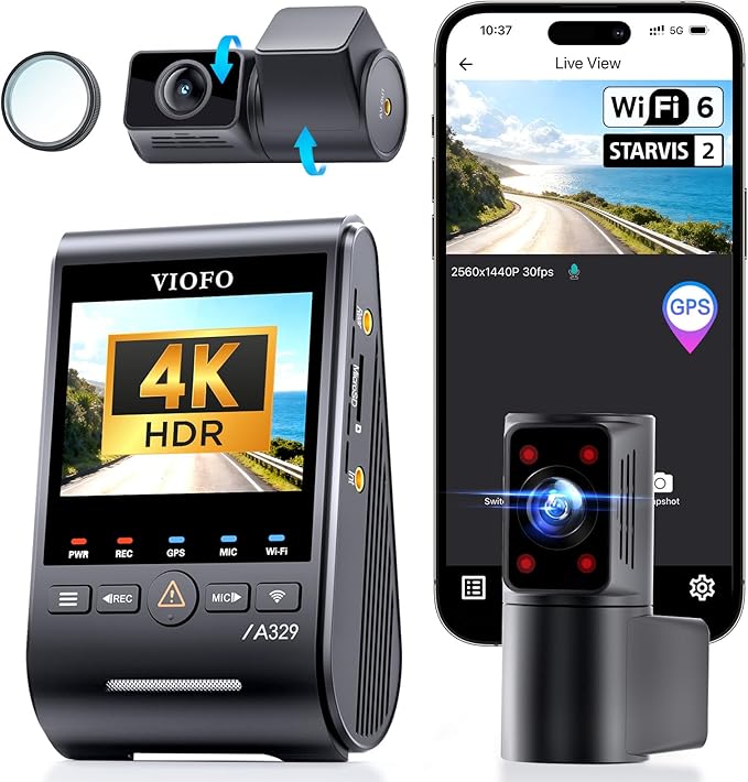VIOFO A329S 4K 3 Channel Dash Cam, 4K Front + 2K Cabin Fisheye + 2K Rear by PioneerinDashCamImagingSince2010