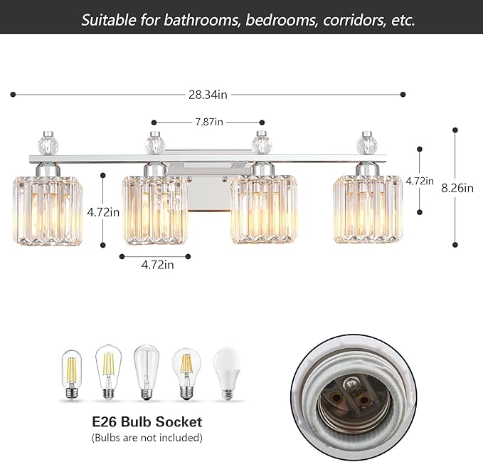 FDPBY Vanity Lights 4-Light Modern Crystal Vanity Light Chrome Bathroom Light - Image 5