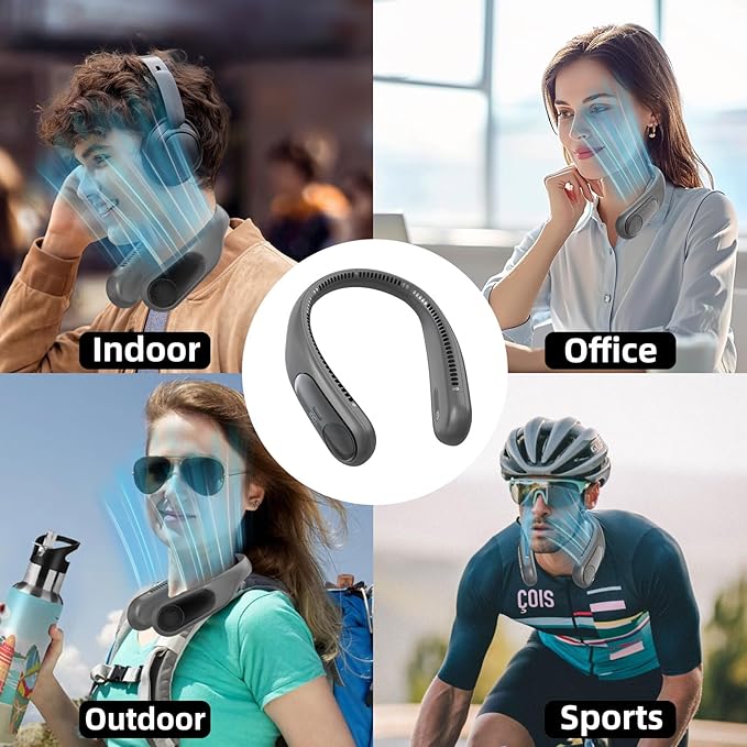 Portable Neck Fan, Personal Wearable Bladeless Fan, LED Display, 6000mAh USB - Image 7