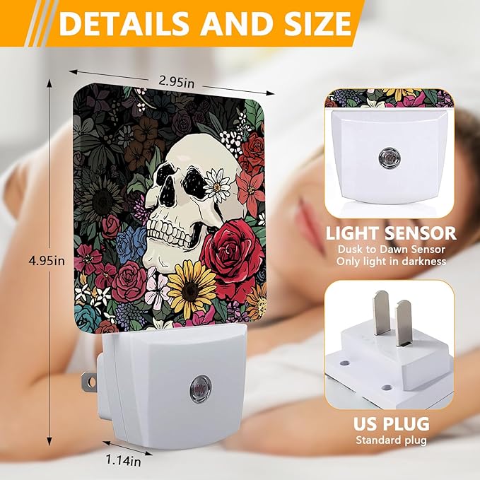 GANTINIR Halloween Skull Night Light, Plug-into Skeleton Flower Floral - Image 2