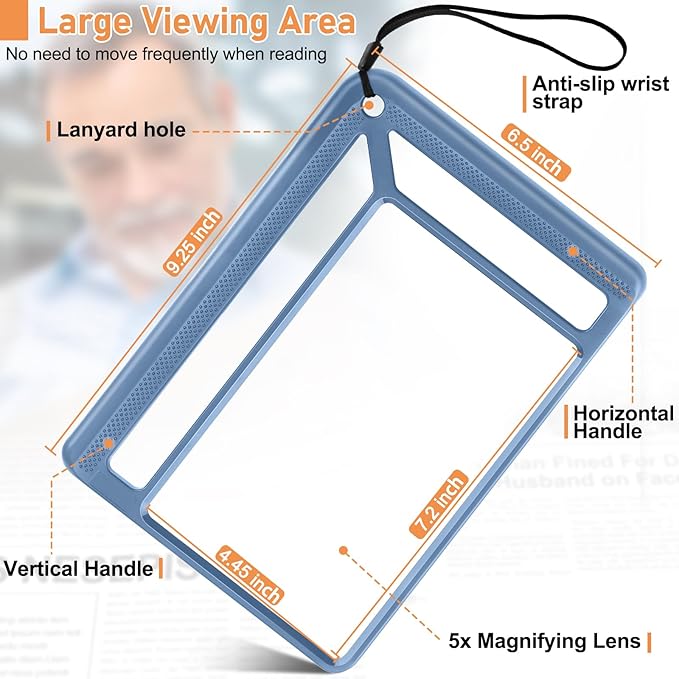 5X Full Page Magnifying Glass for Reading, Lightweight Rectangular Magnifier - Image 4