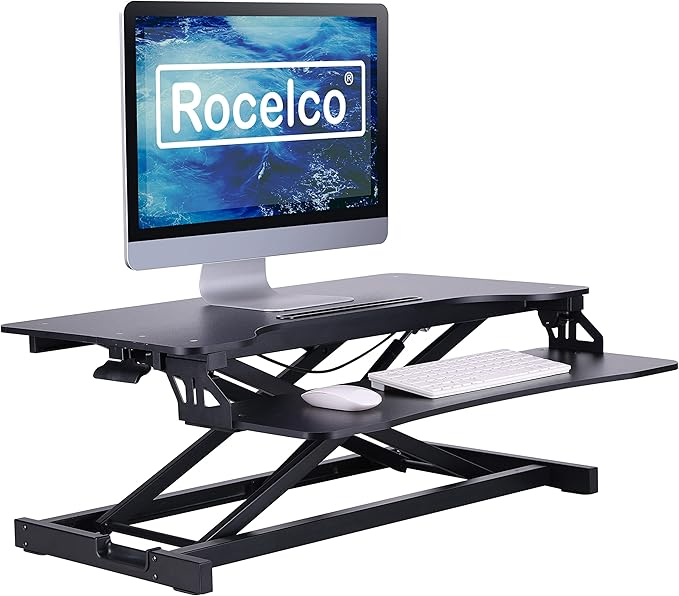 Rocelco Standing Desk Converter 31.5 Inch Sit Stand Up Dual Monitor Tabletop by Rocelco