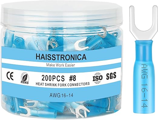 haisstronica 200PCS Heat Shrink Fork Spade Connectors #8 Waterproof Marine by HAISSTRONICA