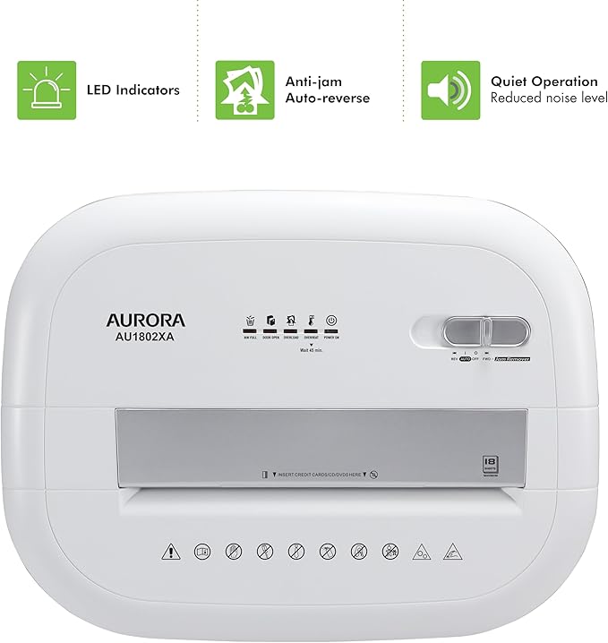 Aurora AU1802XA Anti-Jam 18-Sheet Crosscut Paper and CD/Credit Card Shredder/ - Image 5
