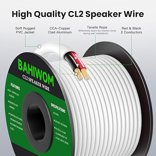 BAHIWOM Fire Safety CL2 Speaker Wire in-Wall & in-Ceiling 12 Gauge Wire 100 FT - Image 2