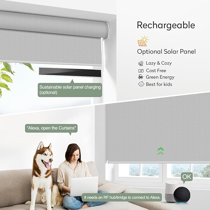 ZSHINE Motorized Blackout Roller Blinds Customize Width Remote Control Wireless - Image 4