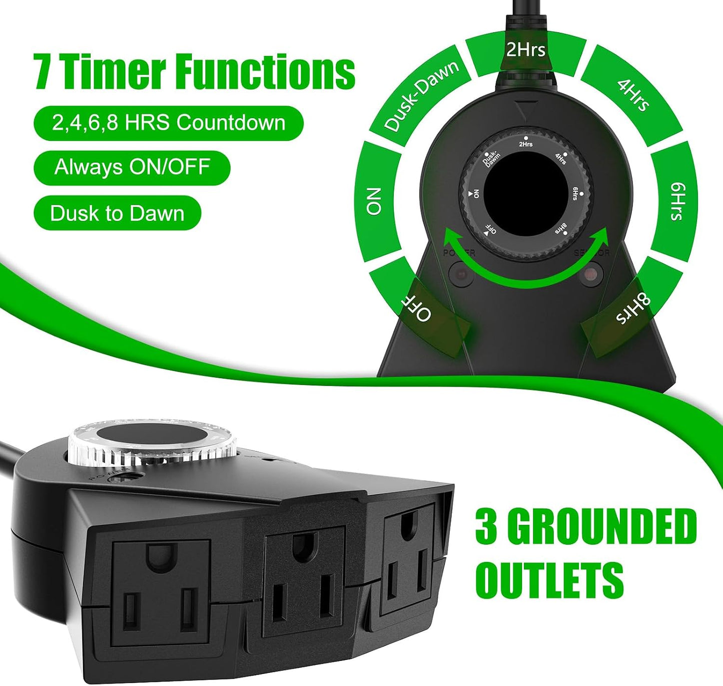Minetom Outdoor Light Plug-in Timer, Heavy Duty Mechanical Timer Switch, 3 Grounded Electrical Outlets for Christmas Lighting Outdoor and Indoor, UL Listed, Black, 13 Amp